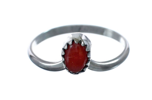 Native American Coral Genuine Sterling Silver Ring Size 6 AX128609