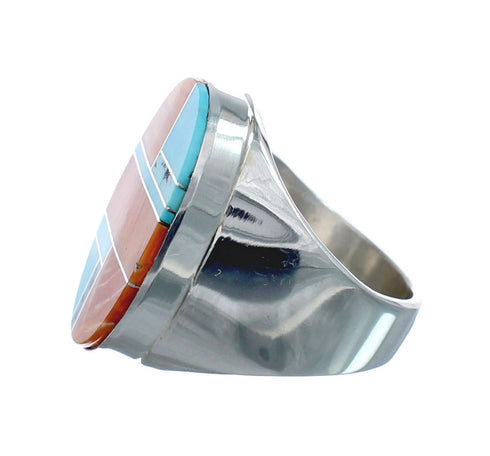 Genuine Sterling Silver Turquoise Oyster Shell Inlay Navajo Ring Size 10-1/4 AX128627