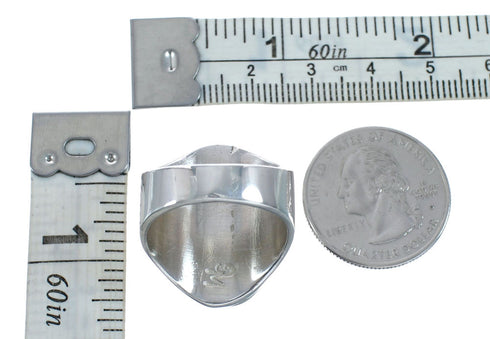 Genuine Sterling Silver Turquoise Oyster Shell Inlay Navajo Ring Size 10-1/4 AX128627