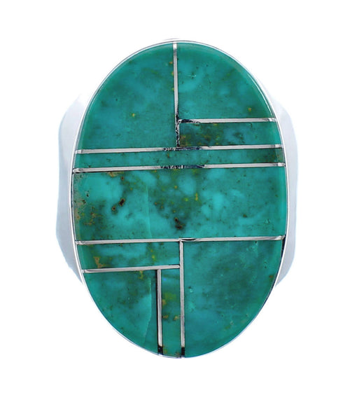 Genuine Sterling Silver Turquoise Inlay Navajo Ring Size 9-3/4 AX128628