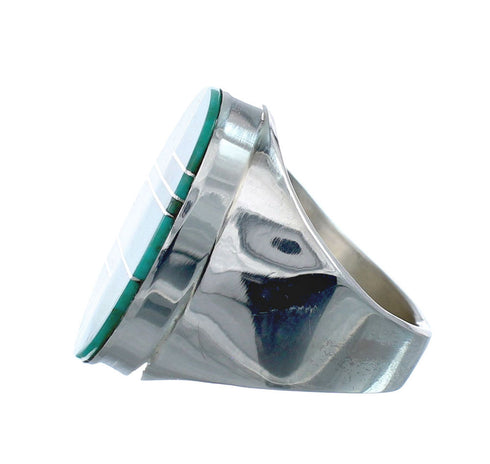 Genuine Sterling Silver Turquoise Inlay Navajo Ring Size 9-3/4 AX128628