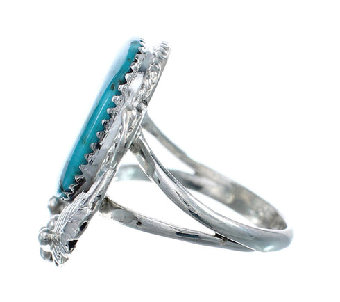 Scalloped Leaf Sterling Silver Turquoise Navajo Ring Size Size 9-1/4 AX128467