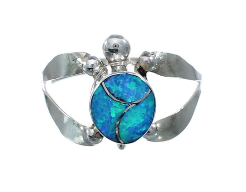 Native American Zuni Blue Opal Sterilng Silver Turtle Ring Size 6 AX128472
