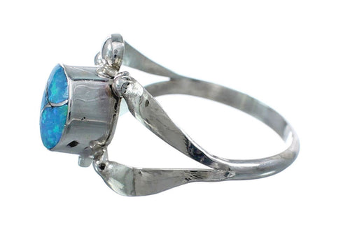 Native American Zuni Blue Opal Sterilng Silver Turtle Ring Size 6 AX128472