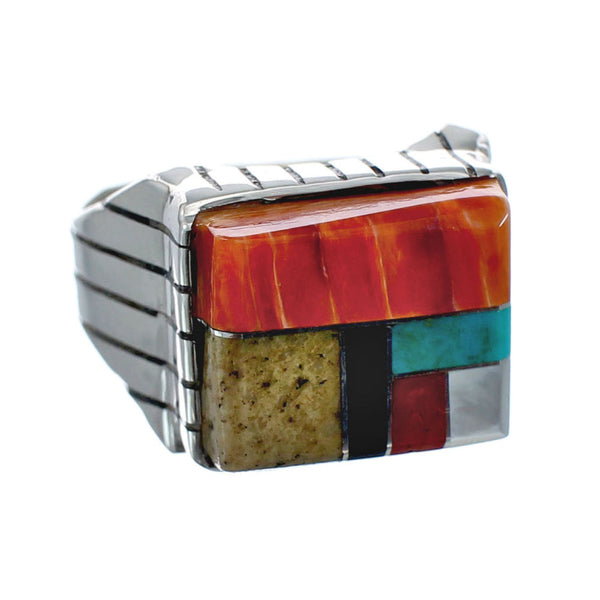 Multicolor American Indian Authentic Sterling Silver Ring Size 9-3/4 AX128681