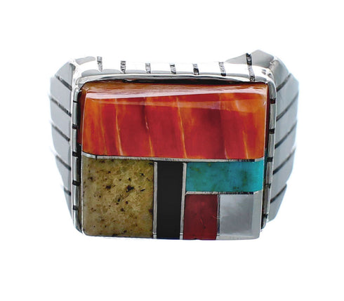 Multicolor American Indian Authentic Sterling Silver Ring Size 9-3/4 AX128681
