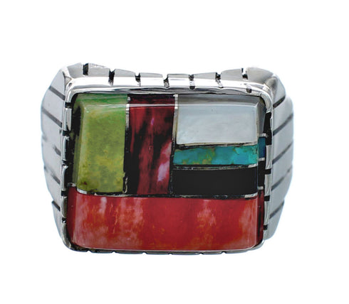 Multicolor American Indian Authentic Sterling Silver Ring Size 8-3/4 AX128683