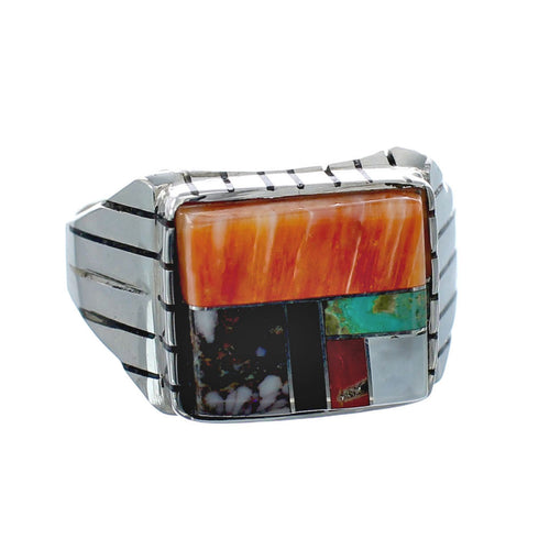 Multicolor American Indian Authentic Sterling Silver Ring Size 13 AX128685