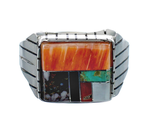 Multicolor American Indian Authentic Sterling Silver Ring Size 13 AX128685