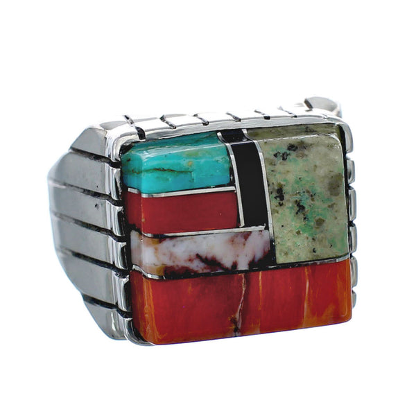 Multicolor American Indian Authentic Sterling Silver Ring Size 8-3/4 AX128688