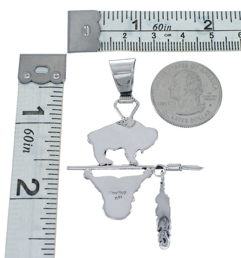 Native American Authentic Sterling Silver Buffalo Coral Pendant AX128744