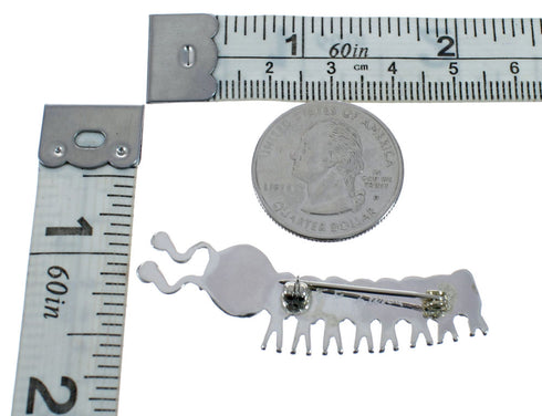 American Indian Zuni Multicolor Genuine Sterling Silver Caterpillar Pin AX128739