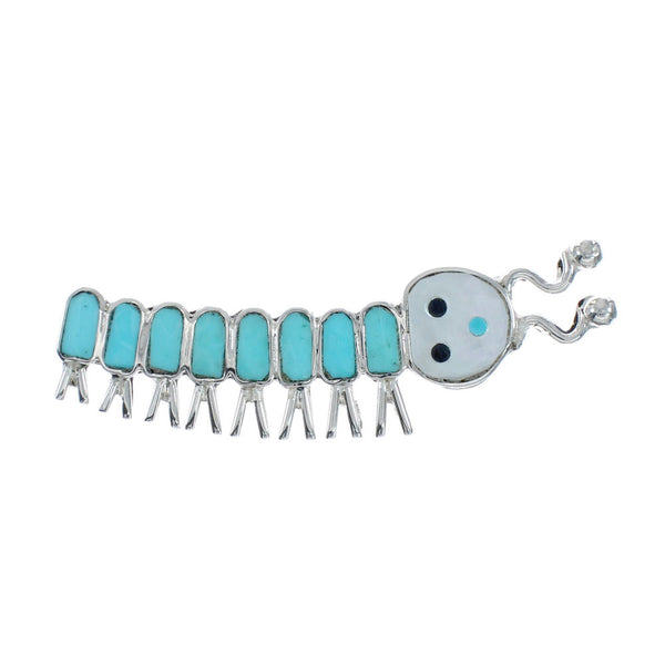 American Indian Zuni Multicolor Genuine Sterling Silver Caterpillar Pin AX128740