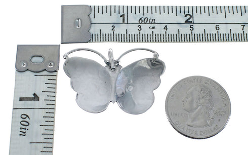 Native American Butterfly Turquoise Genuine Sterling Silver Pendant AX128786