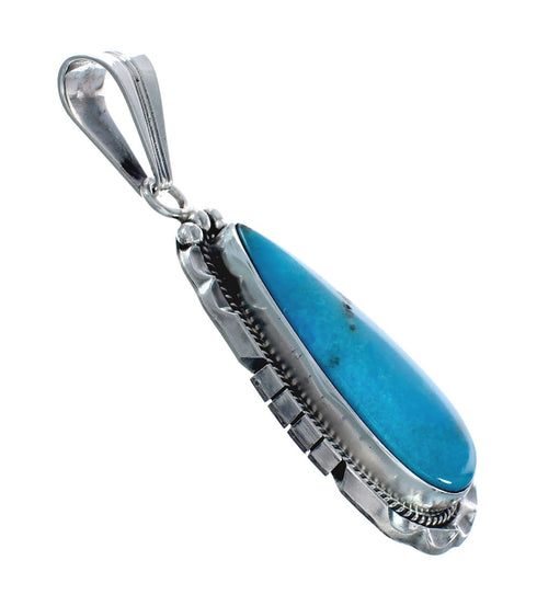 Native American Turquoise Tear Drop Genuine Sterling Silver Pendant AX128880
