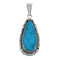 Native American Turquoise Tear Drop Genuine Sterling Silver Pendant AX128881