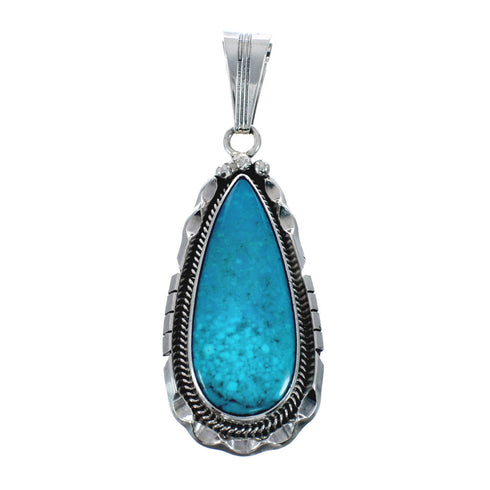 Native American Turquoise Tear Drop Genuine Sterling Silver Pendant AX128882