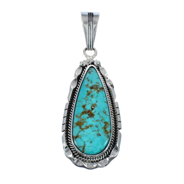 Native American Turquoise Tear Drop Genuine Sterling Silver Pendant AX128884