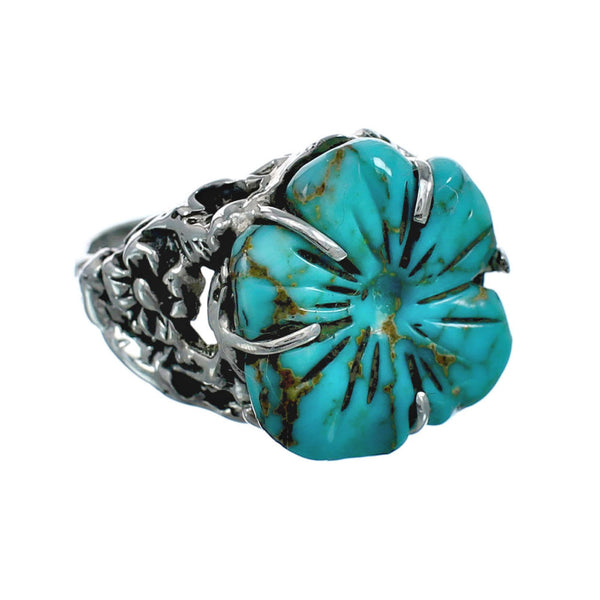Sterling Silver Turquoise Southwest Flower Ring Size 6-1/4 RX82749