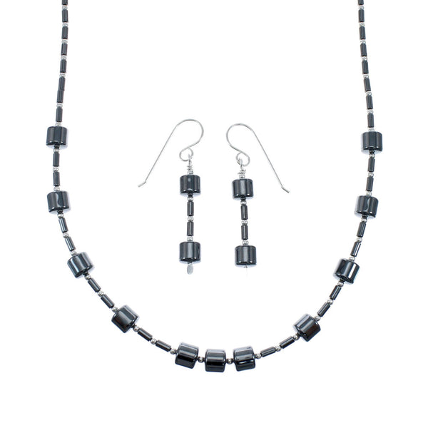 Genuine Sterling Silver Southwest Hematite Bead Necklace Set JX128500