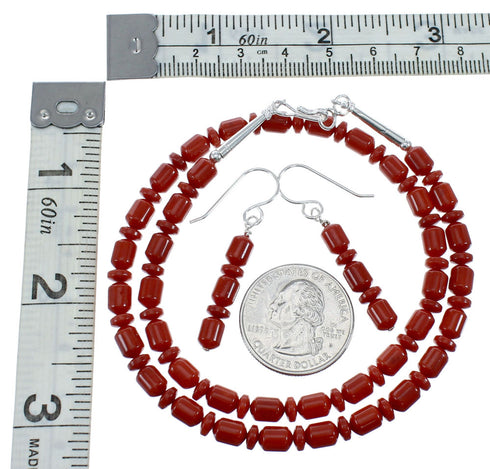 Genuine Sterling Silver Southwest Coral Bead Necklace Set JX128498