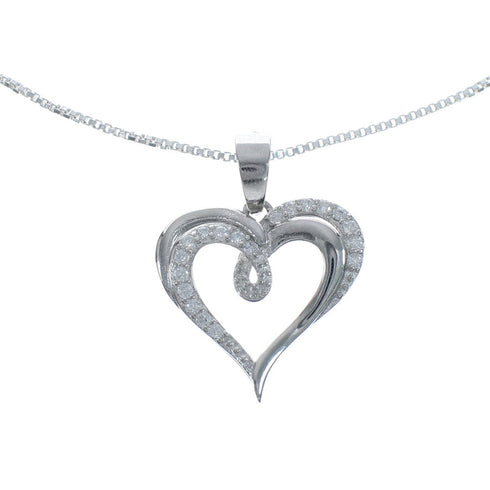 Cubic Zirconia Heart Pendant Silver 16" Italian Necklace JX128559