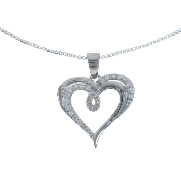 Cubic Zirconia Heart Pendant Silver 16" Italian Necklace JX128559