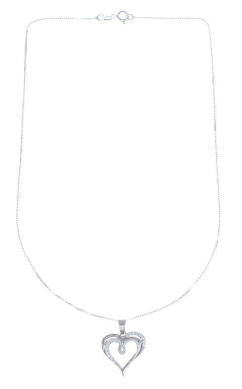 Cubic Zirconia Heart Pendant Silver 16" Italian Necklace JX128559