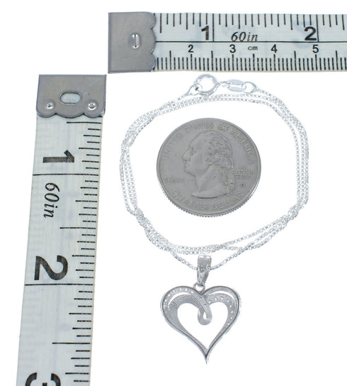Cubic Zirconia Heart Pendant Silver 16" Italian Necklace JX128559