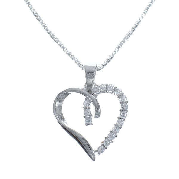 Cubic Zirconia Heart Pendant Silver 16" Italian Necklace JX128563