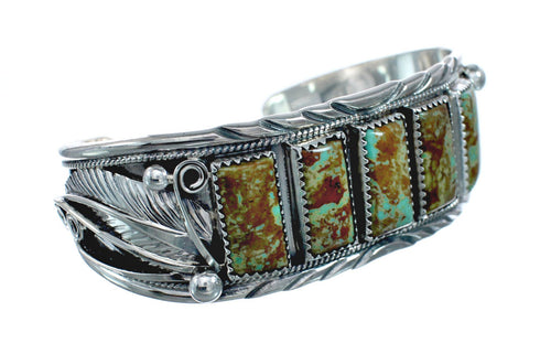 Navajo Turquoise Multistone Leaf Sterling Silver Cuff Bracelet JX128677