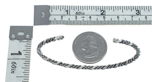 Navajo Genuine Twisted Sterling Silver Cuff Bracelet JX128766