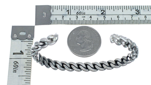 Navajo Genuine Twisted Sterling Silver Cuff Bracelet JX128764