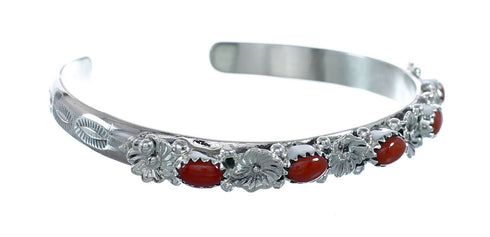 Native American Navajo Flower Coral Cuff Bracelet JX128775