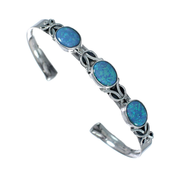 Blue Opal Sterling Silver Native American Cuff Bracelet JX128797