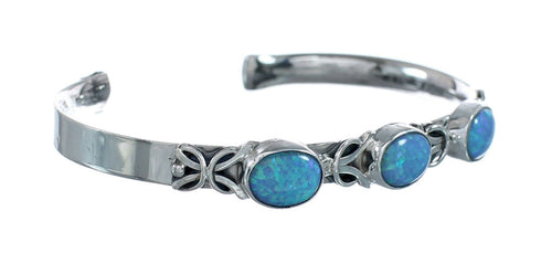 Blue Opal Sterling Silver Native American Cuff Bracelet JX128797
