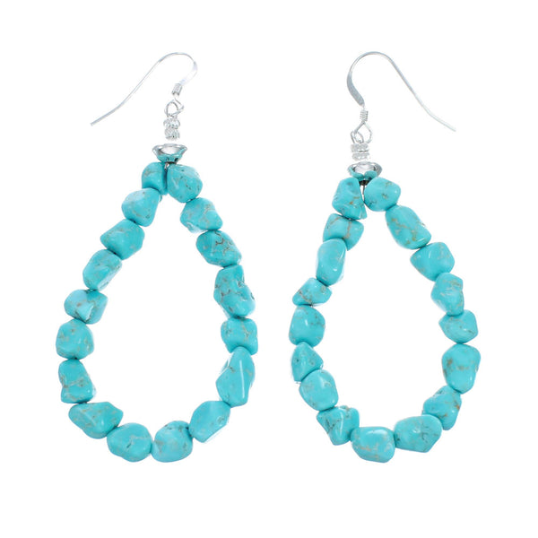 Navajo Turquoise Bead Sterling Silver Hook Dangle Earrings AX129162