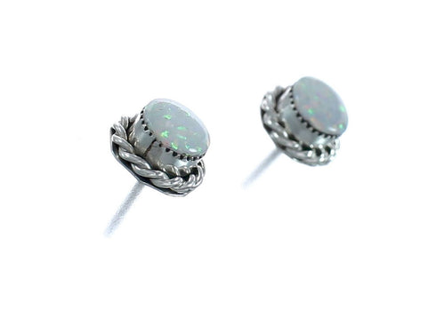 Sterling Silver Opal Zuni Post Stud Earrings AX129119