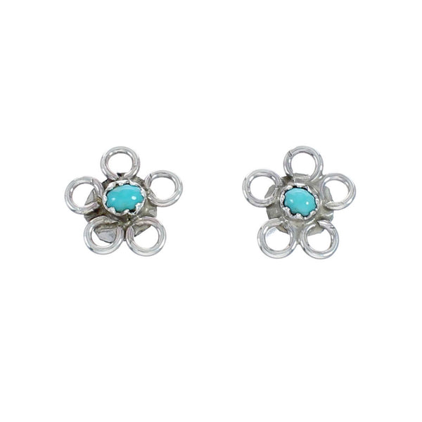 Sterling Silver Turquoise Navajo Flower Post Stud Earrings AX129129