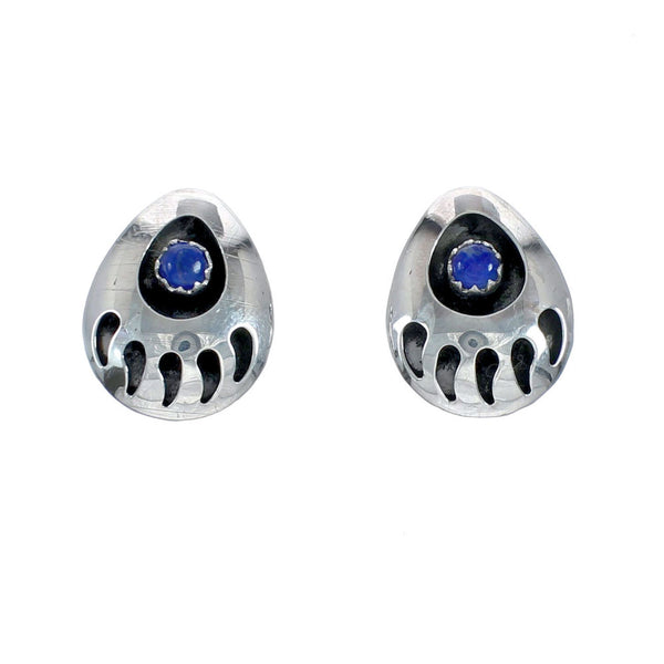 Genuine Sterling Silver Lapis Bear Paw Navajo Post Earrings AX129183