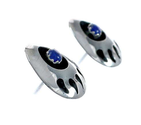 Genuine Sterling Silver Lapis Bear Paw Navajo Post Earrings AX129183