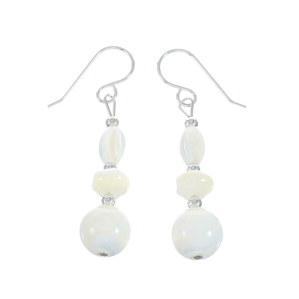 Navajo Sterling Silver Mother of Pearl Bead Hook Dangle Earrings AX129123