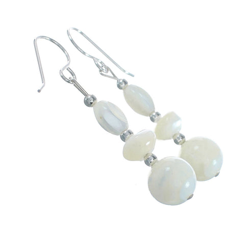 Navajo Sterling Silver Mother of Pearl Bead Hook Dangle Earrings AX129123
