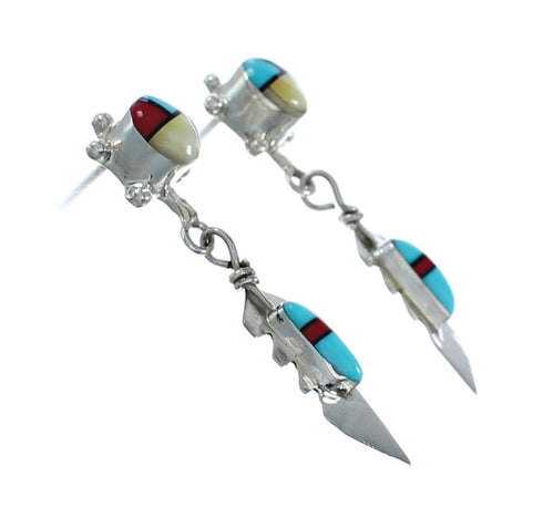 Native American Navajo Multicolor Sterling Silver Feather Post Dangle Earrings AX129146