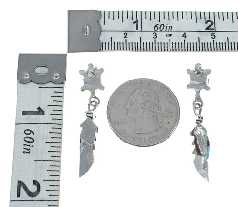 Native American Navajo Multicolor Sterling Silver Feather Post Dangle Earrings AX129146
