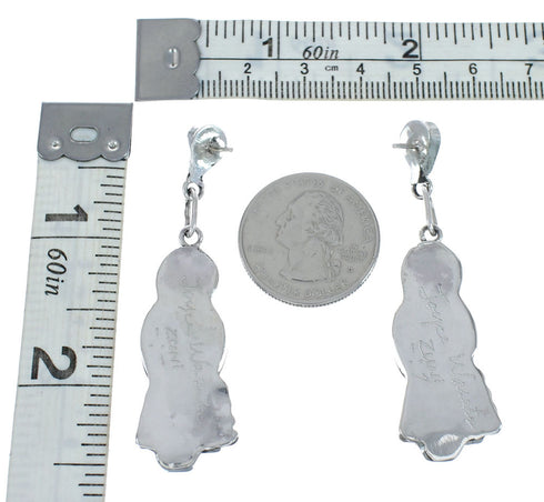 Sterling Silver Zuni Multicolor Inlay Storyteller Woman Post Dangle Earrings AX129208