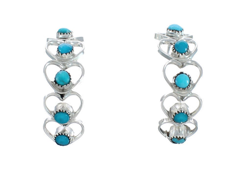 Native American Zuni Turquoise Genuine Sterling Silver Heart Post Hoop Earrings AX129212
