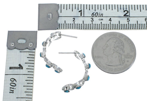 Native American Zuni Turquoise Genuine Sterling Silver Heart Post Hoop Earrings AX129212