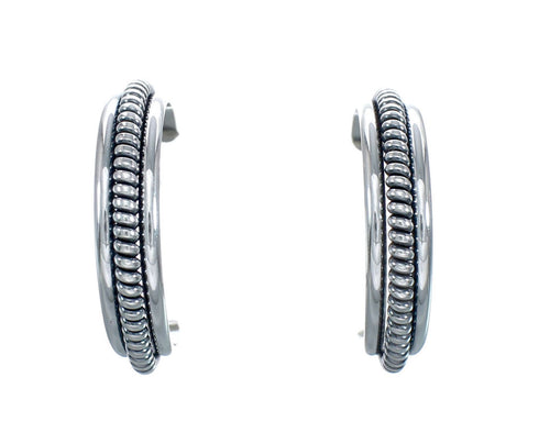 Native American Twisted Sterling Silver Post Hoop Earrings JX128912