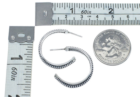 Native American Twisted Sterling Silver Post Hoop Earrings JX128912